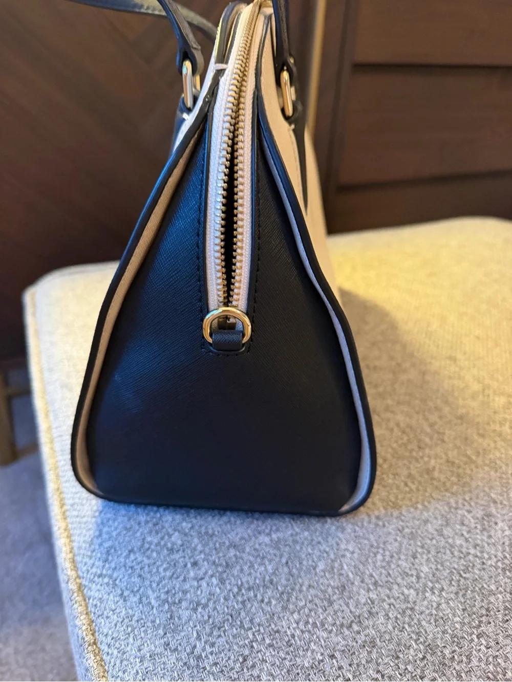 kate spade White and Black Dome Satchel with Gold Accent